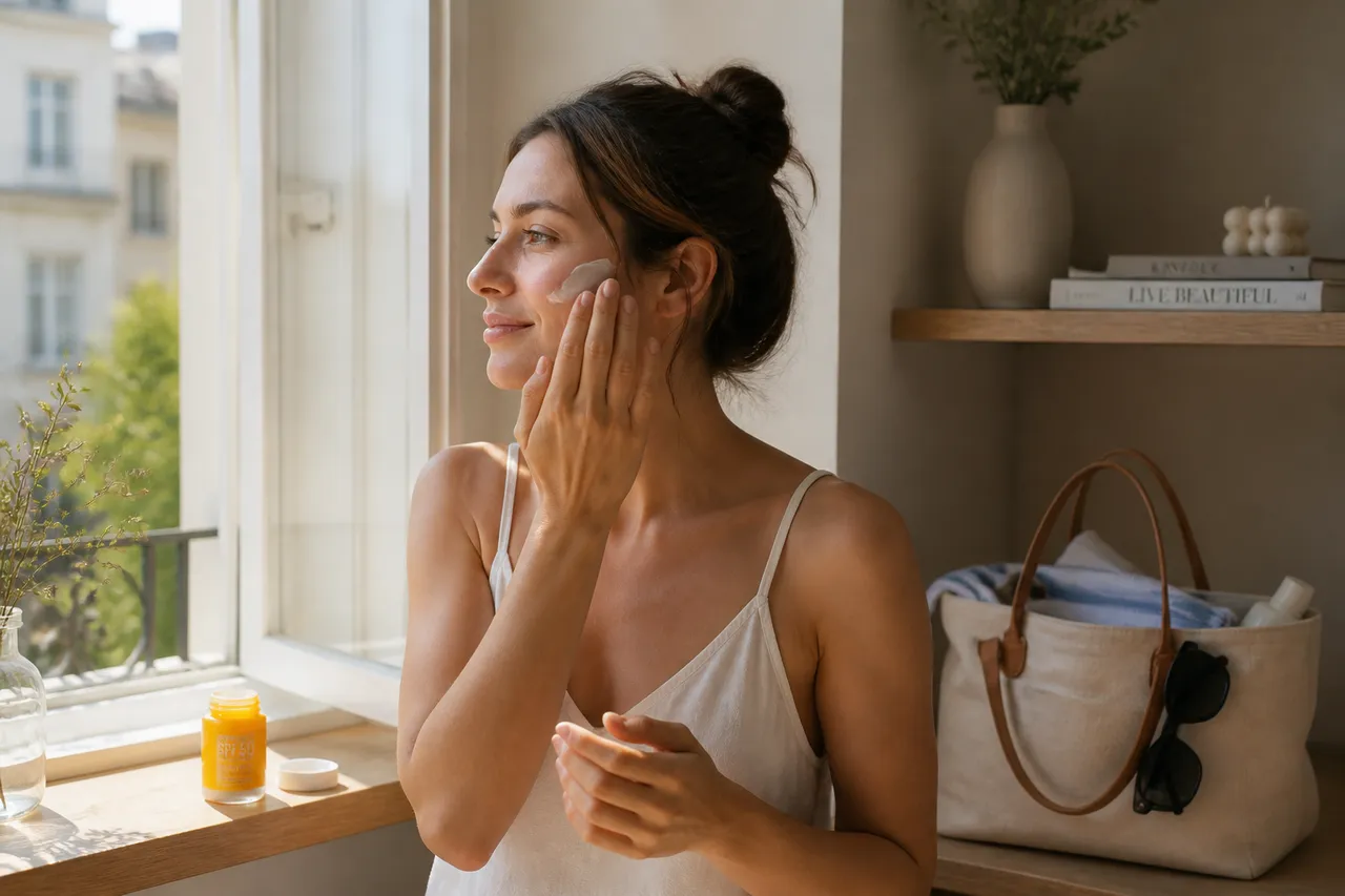 aplicarea zilnică a cremei cu SPF înainte de machiaj și plecare