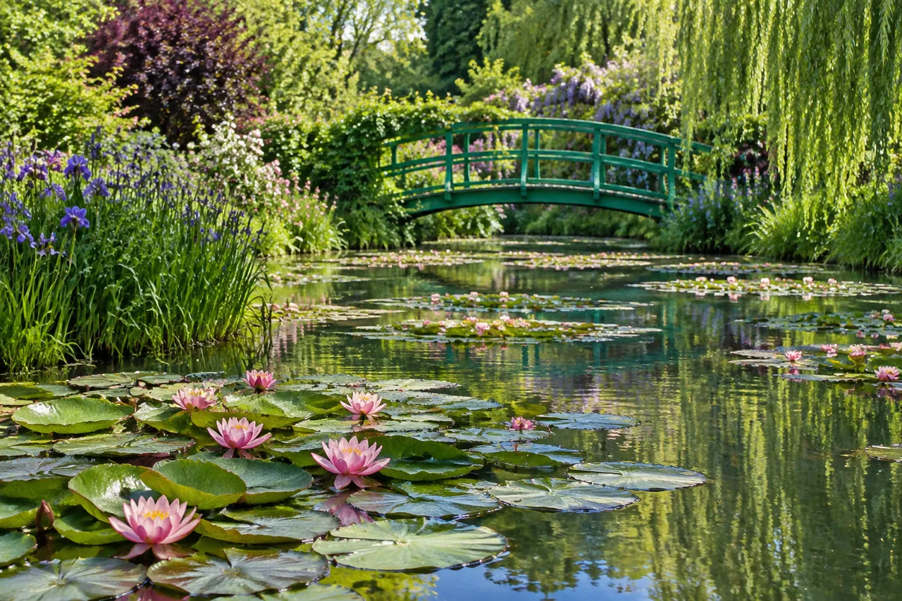 Iaz cu nuferi și pod japonez în grădina lui Monet