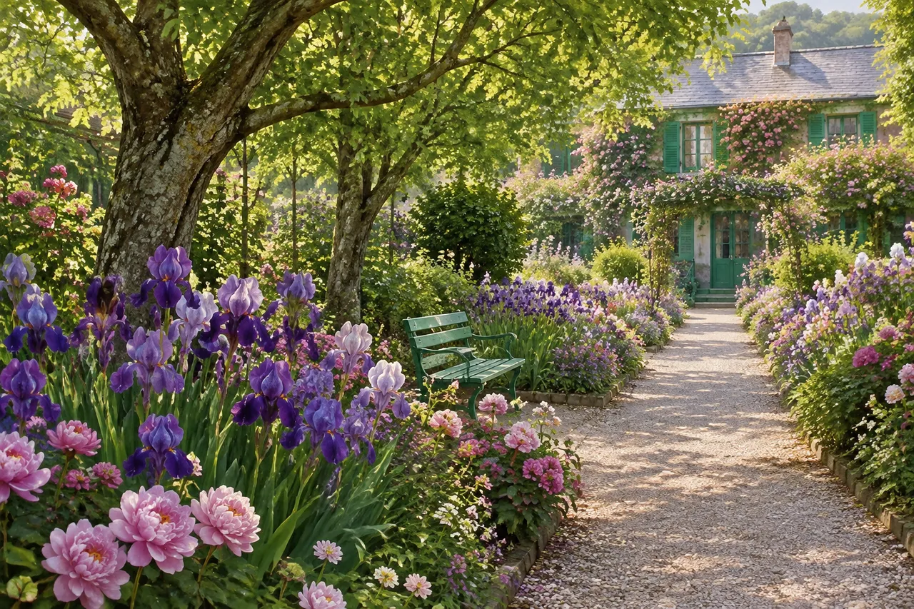 Iriși repetați în grădina lui Monet din Giverny